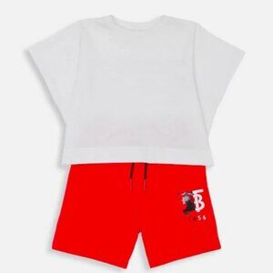 Burberry Boy TB Logo Lettering Nate Drawstring Shorts Red White Black Sz 14Y NWT